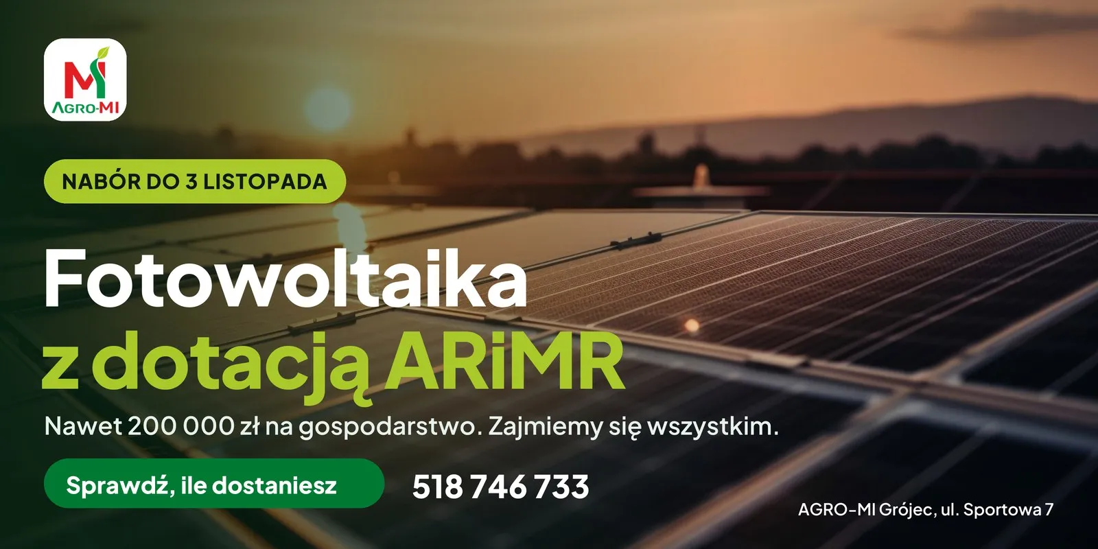 Fotowoltaika z dotacją ARiMR, nawet 200 000 zł, nabór do 3 listopada, AGRO-MI Grójec